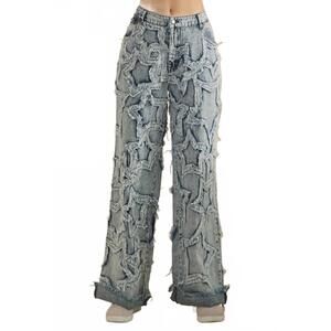 NEW OLI & HALI textured washed star patch jeans in blue